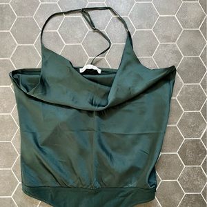 A&F draped neck satin halter bodysuit in emerald green. Never worn.